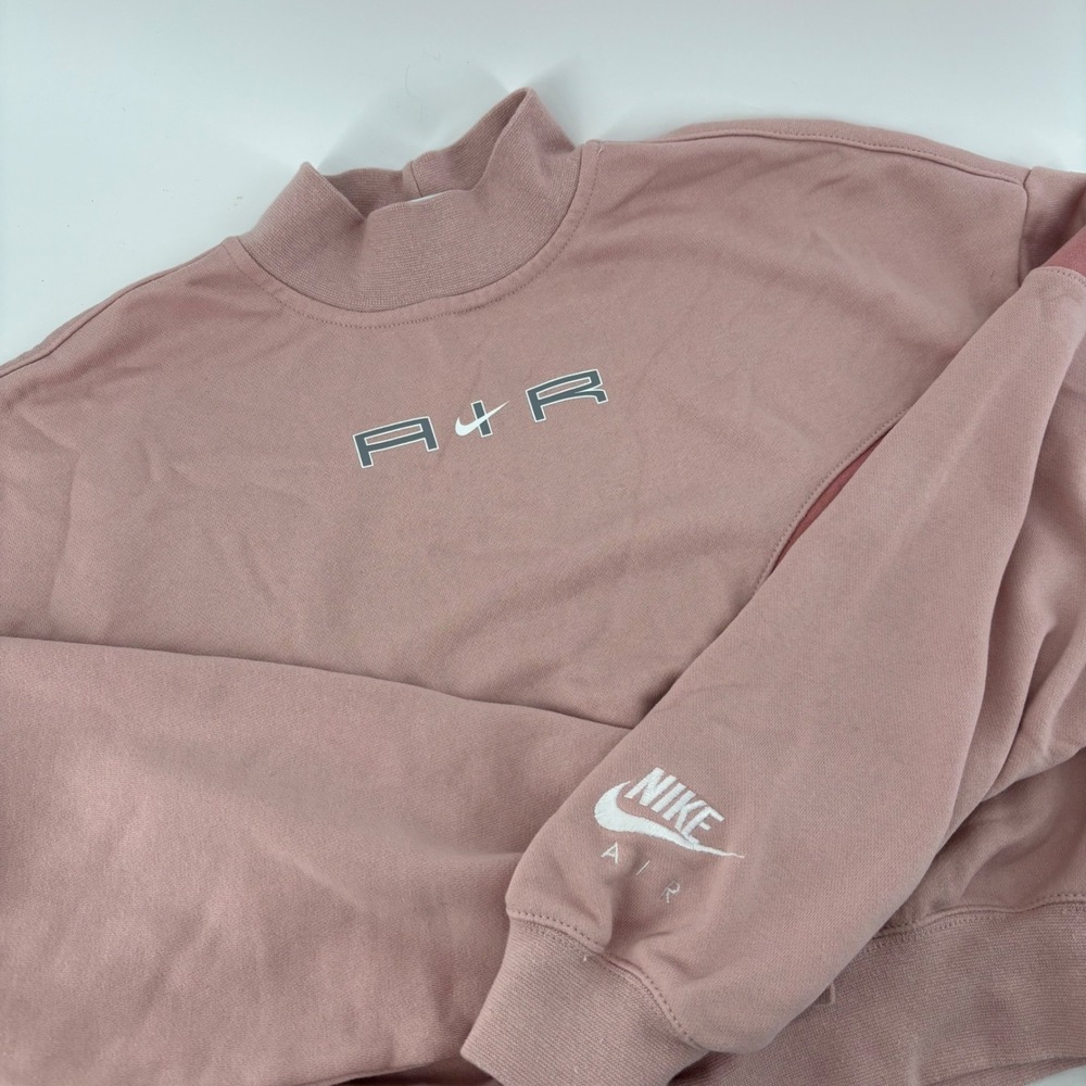 Nike Women Sweatshirt S Pink Mock Neck Crop Air Logo Pullover Y2K Style Retro